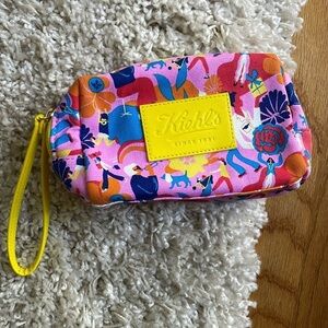 Kiehl's Makeup Travel Pouch Bag Colorful Yellow Wrist Loop Full Zipper
